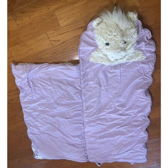 Pottery Barn Kids Shaggy Unicorn SLEEPING BAG Purple Gingham Checkered Sleepover - Picture 8 of 11